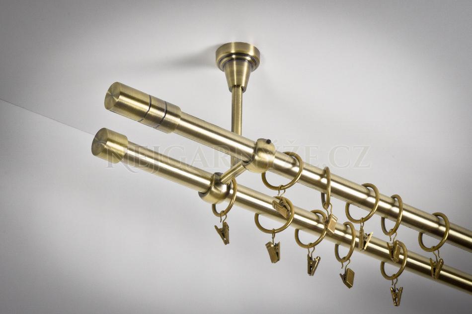 Garniže kovová galvanizovaná dvoutyčová do stropu Ø 19mm Antická zlatá
