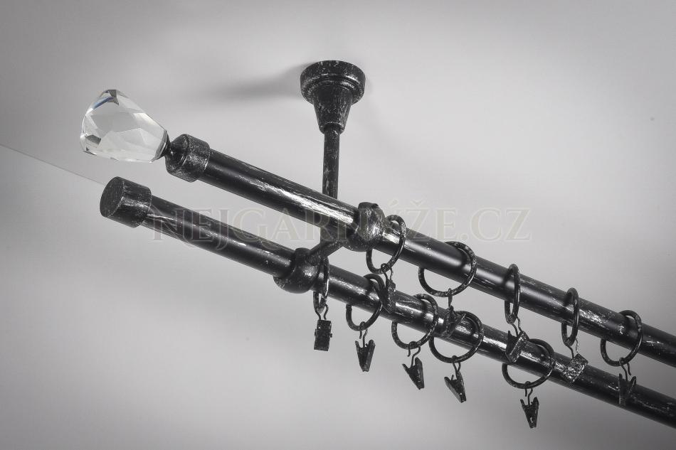 Garnyže kovová patinovaná dvoutyčová do stropu Ø 16mm farba Černo-stříbrná