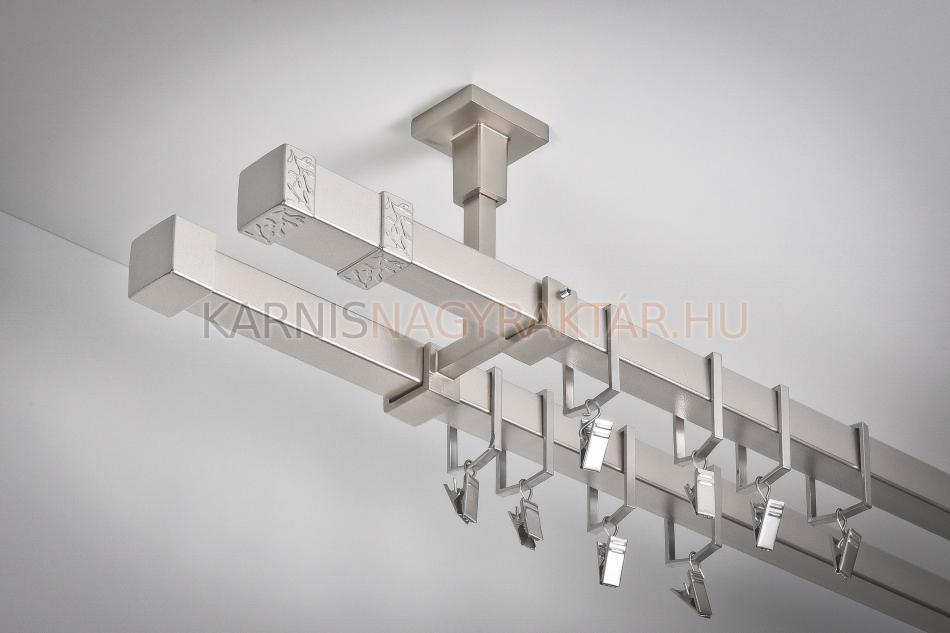 Karnis fémből kétsoros mennyezeti Quatro 20x20 mm négyszögletes színe Satin nikel