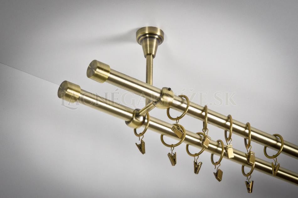 Garniža kovová galvanizovaná dvojtyčová do stropu Ø 19mm Antická zlatá